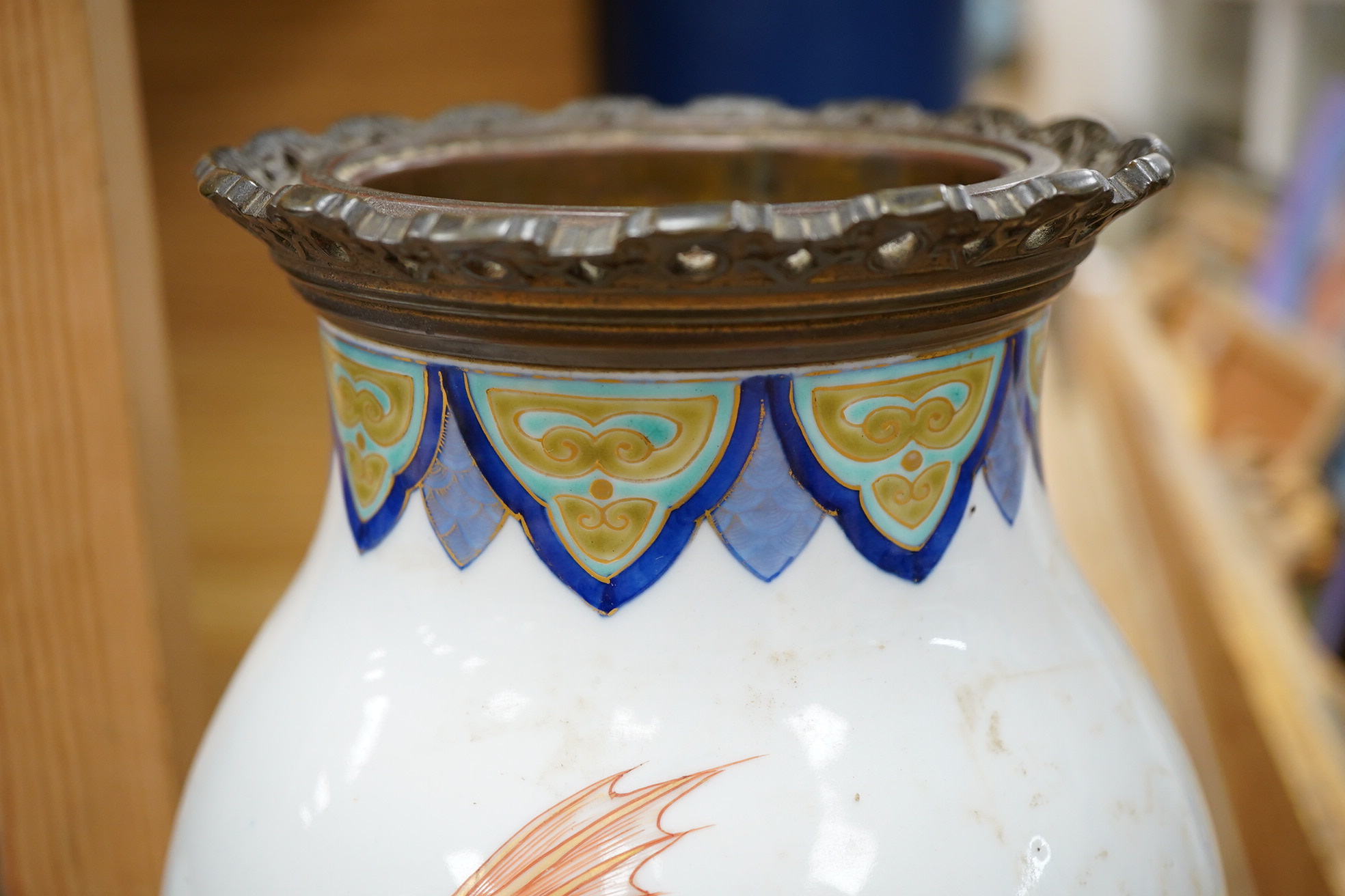 A Chinese bronze mounted vase decorated with koi carp, 33cm